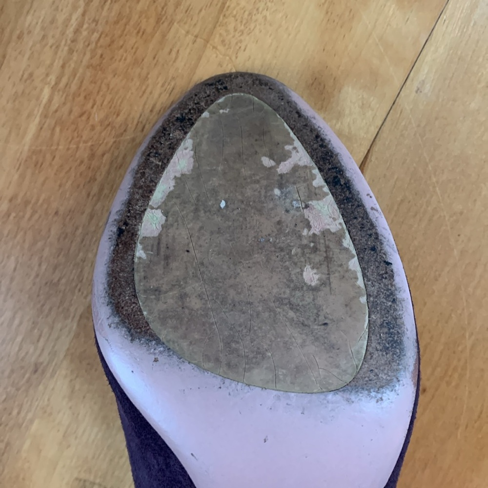 Prada purple suede heels US size 6.5 EUR 36.5 GUC peep toe black ruffles - Picture 10 of 15